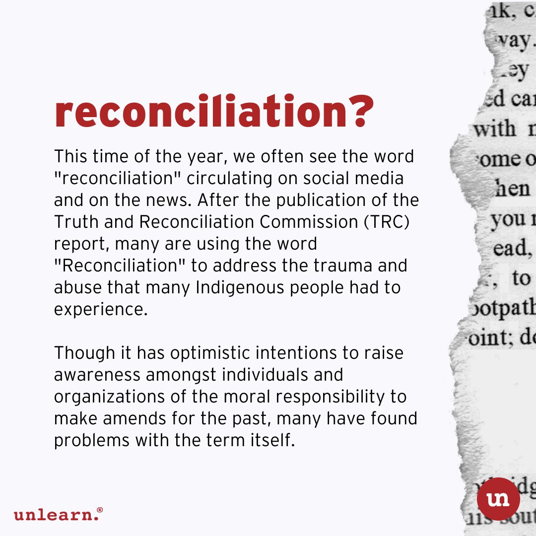 unlearn_com's tweet photo. To fully understand what "reconciliation" means, we have broken down what it is and what it isn't. Some would argue that reconciliation isn't even the right term at all. What did you (un)learn from this post?

#IndigenousPeoples #IndigenousRights #reconciliation #unlearn https://t.co/eNzBm6I71L