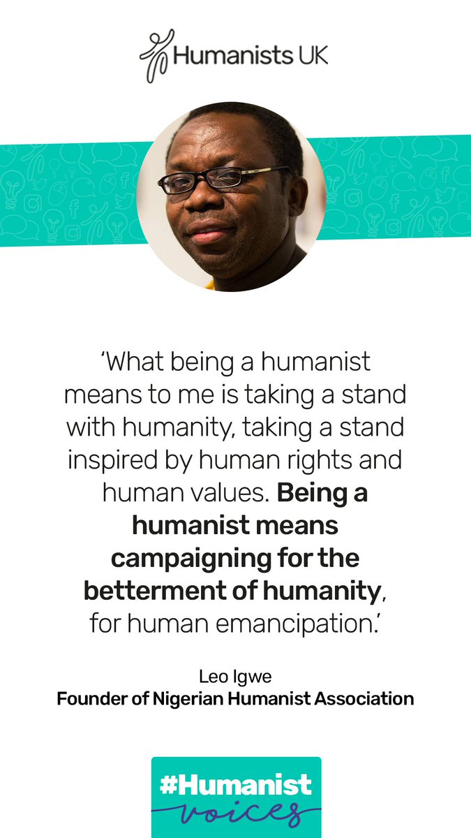 Humanists_UK's tweet photo. 'Humanism is a way of thinking &amp; living that emphasises the agency of human beings. Humanism stresses the fact that we are capable of changing the world. We have the power to make a difference in our lives... without recourse to some outside force.' @LeoIgwe #HumanistVoices https://t.co/lsGwmoHx61