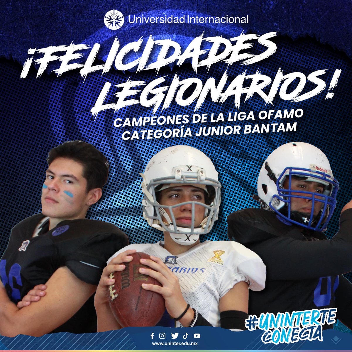 Uninter_Cuerna's tweet image. ¡Muchas felicidades Legionarios Uninter! 🏉
Por obtener el triunfo como campeones de la Liga OFAMO Categoría Junior Bantam, estamos muy orgullosos de nuestros jóvenes talentosos. 🎉
#UninterTeConecta con el deporte 🏈