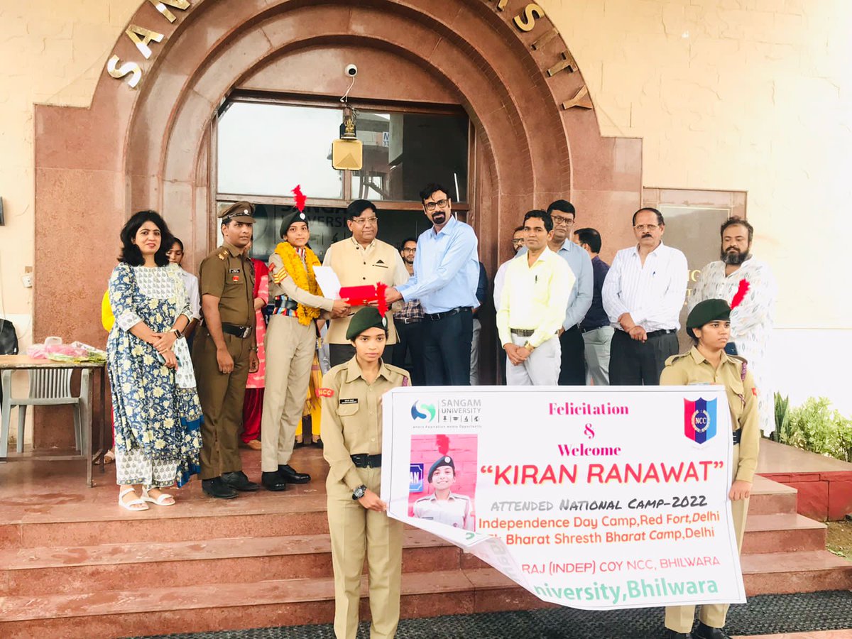 iamjainRJ's tweet photo. Felicitation and Welcome of NCC cadet @kiran_ranawat25 from @Sangam_Univ @5RjNCCBhilwara, attended #EBSB #IDC22 at Delhi,Proud to all #Rajasthan
@HQ_DG_NCC @NCCDteRajasthan @Lalit_DDGRajNCC @NccUdaipur @ayedee2010 @PRODefRjsthn @DmBhilwara https://t.co/Pvt1AmTfuG