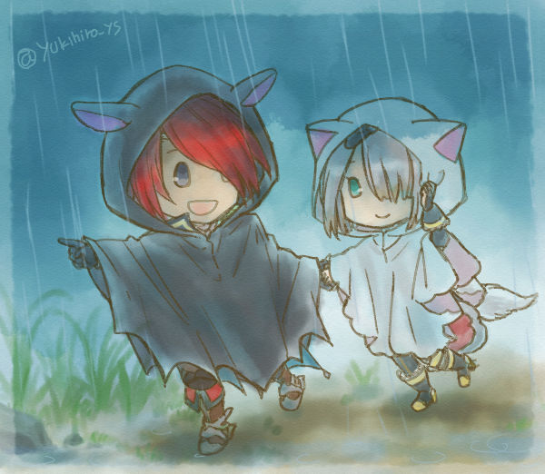 yukihiro_ys's tweet photo. イースの世界に傘はないので、王様コウモリポンチョ、白ちゃんは猫ちゃんポンチョ着てたらいいよ！…と思いまして。
鷹さんは鷹ポンチョ(いつもとあんまり変わらない)、モナちゃんはリボンが可愛いポンチョ、猛牛ちゃんは白黒牛さん、背教者君はヤギ……ヤギのポンチョ…🤔 https://t.co/MOqCXdDtlR