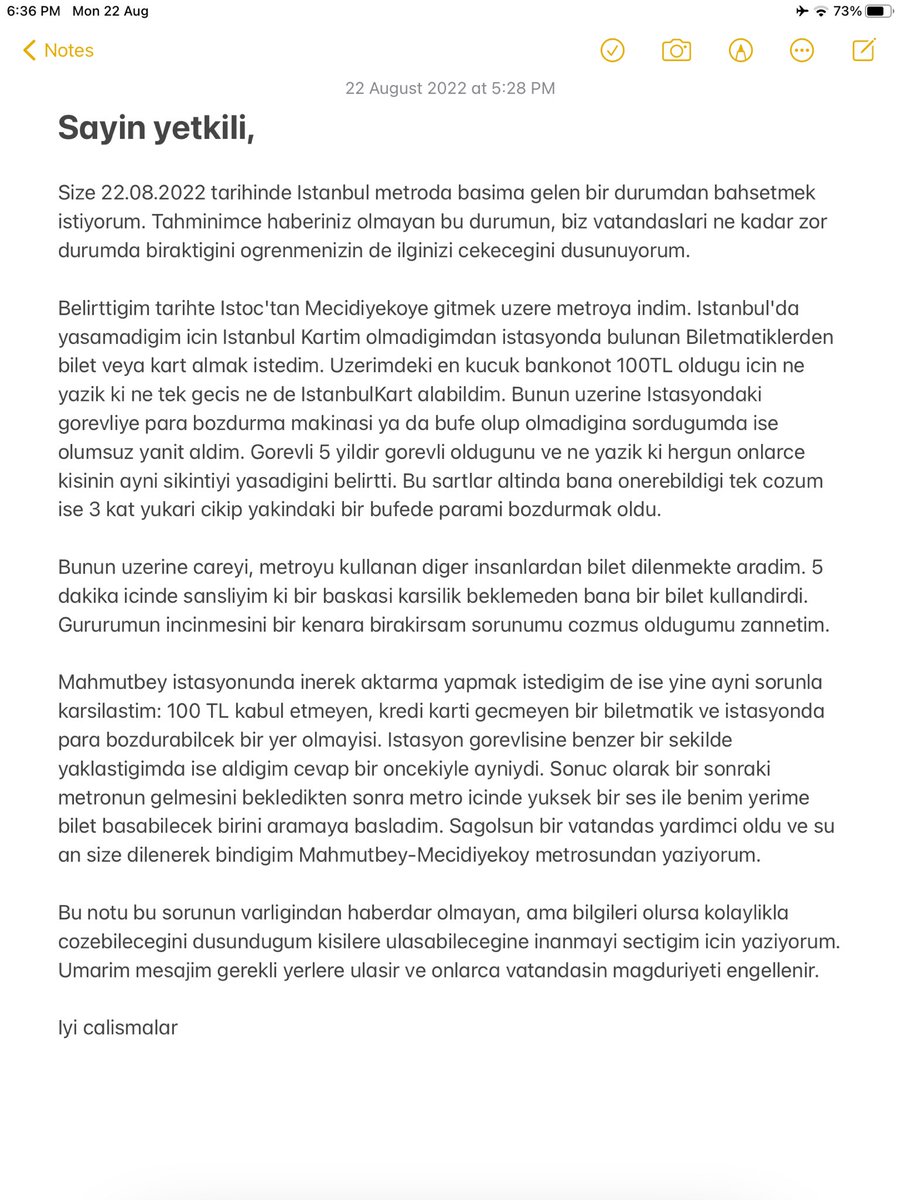 AhmetBC's tweet photo. Okunmasi ve dikkate alinmasi dilegiyle..@ozisoy @metroistanbul @IBBcozummerkezi https://t.co/03O0L0gH4d