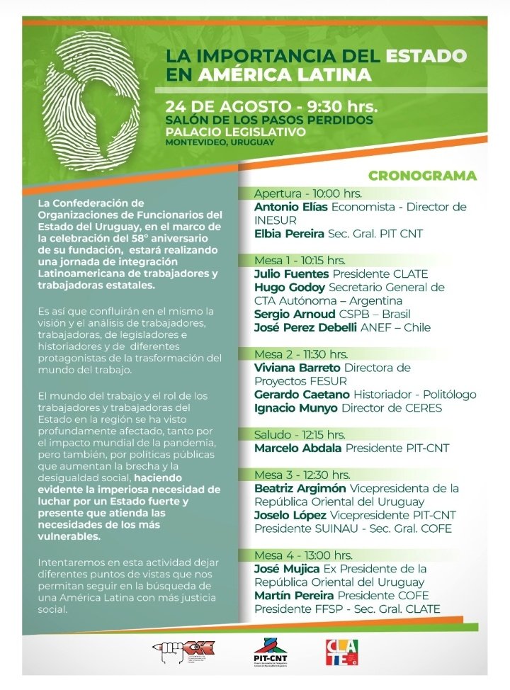 EnLucha_UY's tweet photo. Compañer@s, invitamos a todos los que quieran participar de esta actividad, en el marco de los 58 años de nuestra Confederación @COFE_PITCNT.
La actividad es abierta para todo público, pero especialmente nos gustaría la presencia de compañer@s de este espacio.
¡Los esperamos! https://t.co/SNTZhUrseT