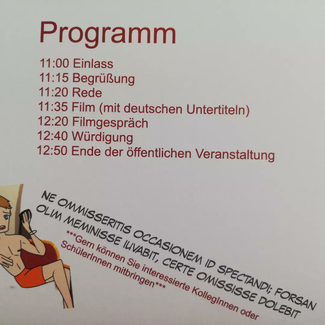 karla_mopsima's tweet photo. Einladung Premiere👍
Salvete liebe Latein Freunde!
Lust, bei der Filmpremiere des Schülerfilmprojekts #lateinfuereuropa dabei zu sein? FREE für SchülerInnen, Lehrkräfte+Studierende
Freitag, 26.08.
https://t.co/q09XGs2ivi #Universumkinobraunschweig
#latein
#democracy
#film
#twlz https://t.co/NZ6405BZEK