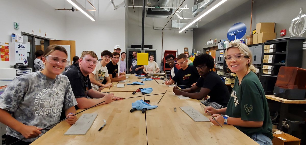 OtterbeinStem's tweet photo. Our new Choose Ohio First STEMM scholars came to campus to participate in our RISE early arrival program! They spent some time in the The Point at Otterbein University checking out the Maker Space and doing a welding project. #Otterbein #ChooseOhioFirst #makerspace #welding https://t.co/hMXywJzOOf