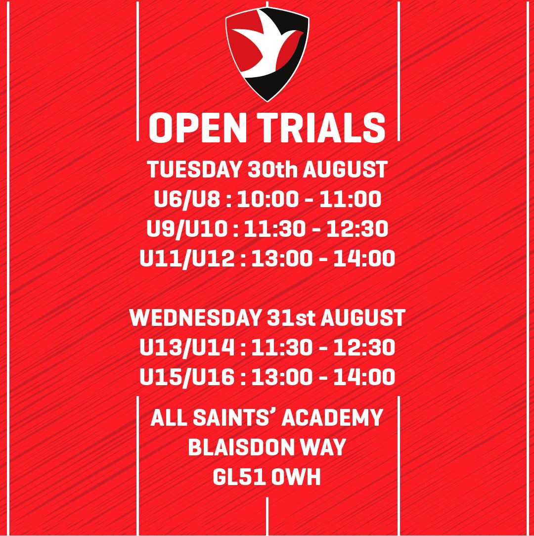 We are hosting open trials for players U6 to U16 at All Saints' Academy next week. 

Your chance to be part of the next generation.

Sign up here: bit.ly/3HSBgU8 

#CTFC #CTFCAcademy
