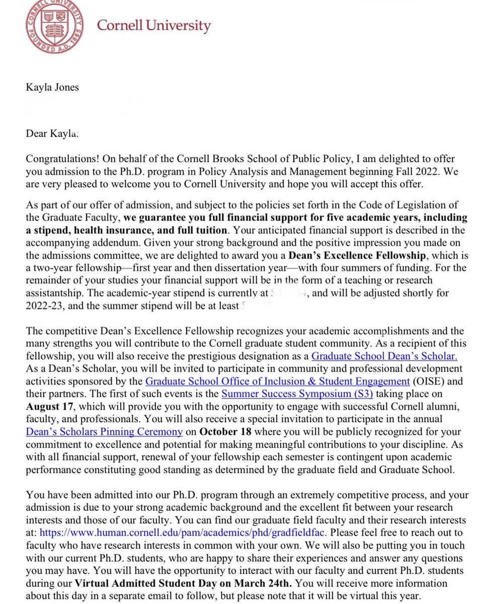 kaydotjones's tweet photo. Today I officially started my PhD program in Policy Analysis and Management at Cornell University! Super grateful to have won the NSF graduate research fellowship in recognition of my research potential and potential to contribute to the future of economics and public policy! https://t.co/Eej46Z0WSP