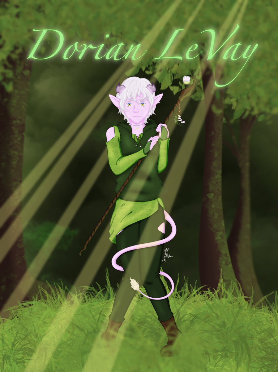 TheraWillow's tweet photo. Just finished my backup character for DnD. A Tiefling Druid named Dorian LeVay, also Nico’s little brother. Love my little shy guy. Enjoy! #dnd #DungeonsAndDragons #dndcharacter #druid #dndoc #dndocart #oc #ocart #art #artistsontwitter #procreateart #procreate #digitalart #cute https://t.co/hzUZmvGY50