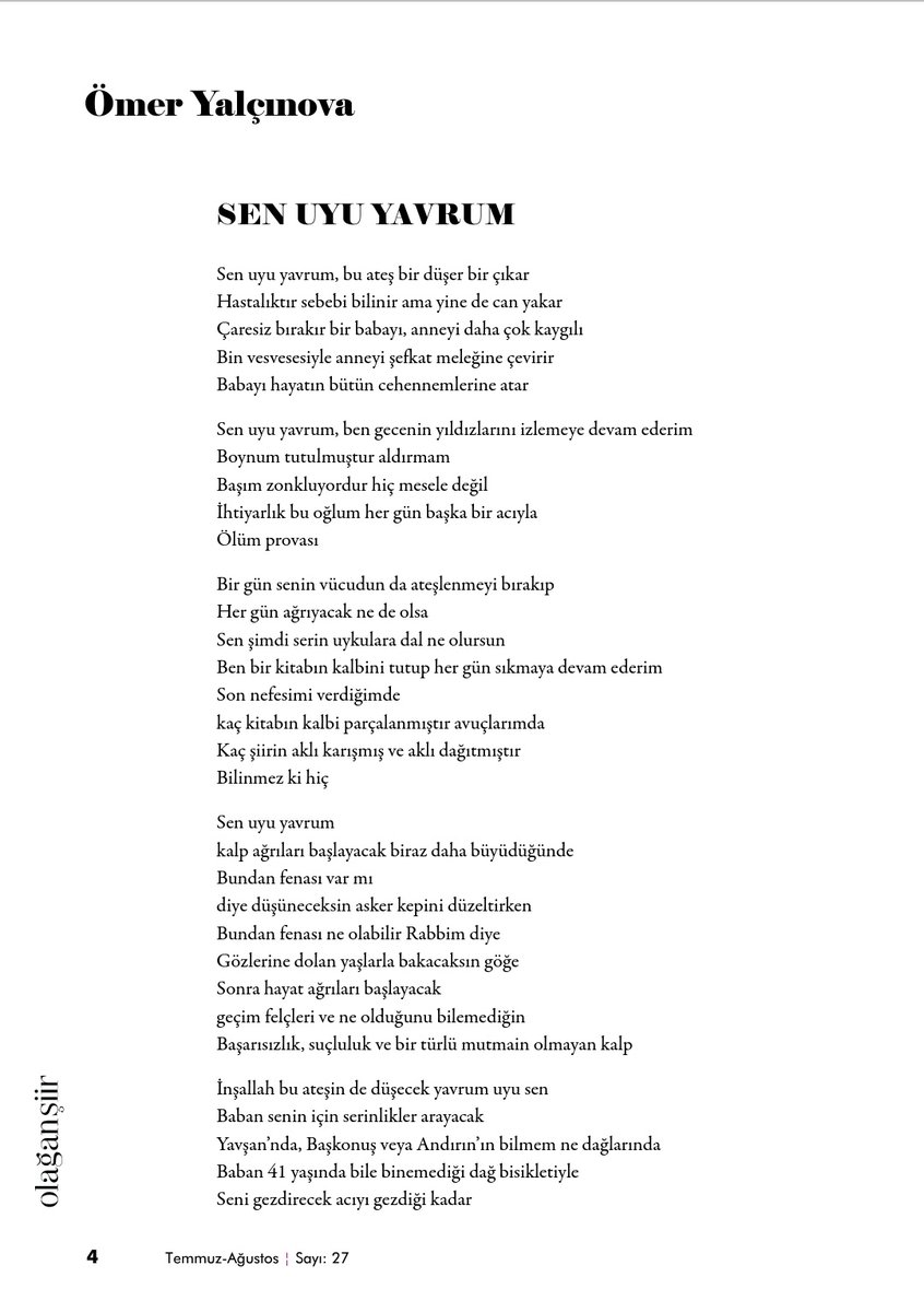 olagansiir's tweet photo. Ömer Yalçınova "Sen Uyu Yavrum" isimli şiiriyle Olağan Şiir'in 27. Sayısında. https://t.co/x2SgEO8zFS