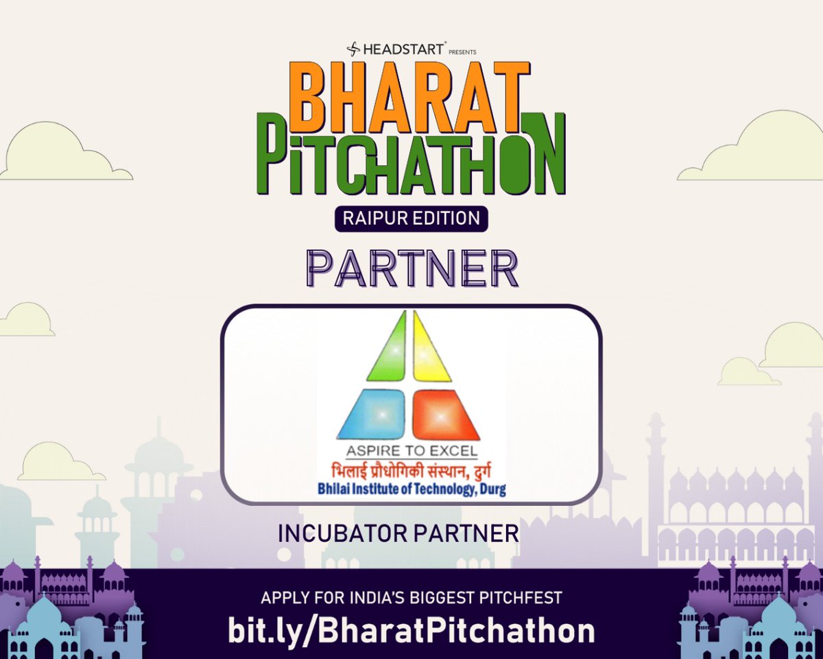 Welcoming <a href="/BItdurg01/">BITDURG</a> as our incubator partner for Bharat pitchathon - India's largest pitch event happening in Raipur on 3rd Sept at <a href="/36incCg/">AIC@36inc</a> 
Apply here bit.ly/BharatPitchath…
Last date to apply 27th August'22