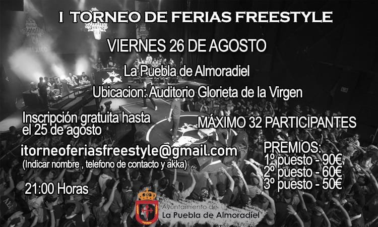 AytoAlmoradiel's tweet photo. I TORNEO DE FERIAS FREESTYLE! Este viernes en el Auditorio.
Inscripciones en itorneoferiasfreestyle@gmail.com https://t.co/kILnLDh1EE