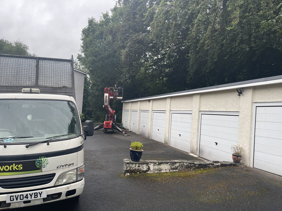 sladey76's tweet photo. Back to it after my holiday. Crown raising trees over a row of garages today. #asladetreeworks #LakeDistrict #Cumbria https://t.co/S4aYiWj88p