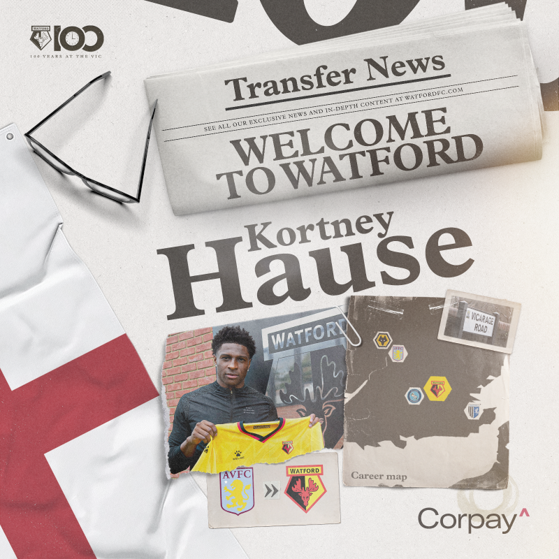 WatfordFC's tweet photo. ✍️ We're delighted to confirm the signing of Kortney Hause on a season-long loan from Aston Villa!

#WatfordFC | @CorpayFX
