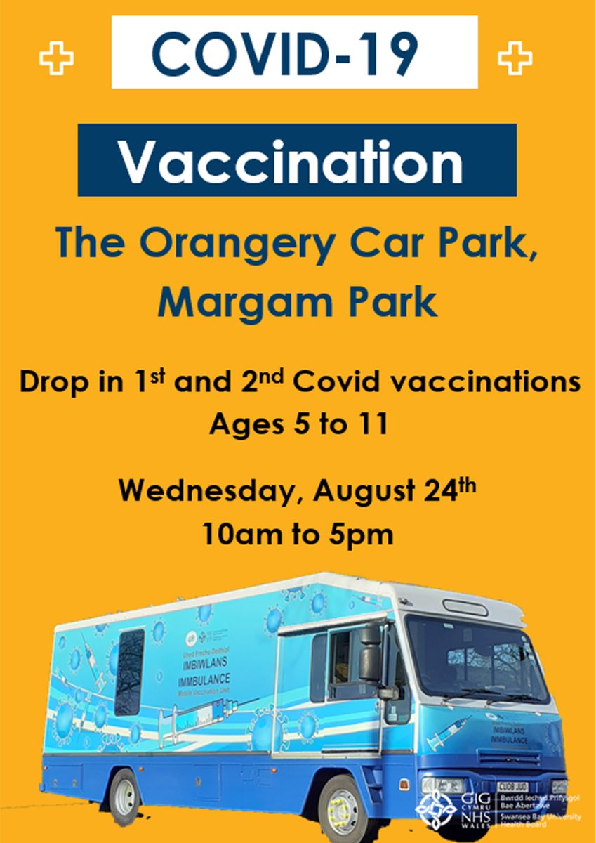 Drop in Covid vaccination sessions for ages 5 to 11  will be taking place in the Orangery car park this Wednesday.

📅 Wednesday 24th August
⏰ 10am - 5pm
📍 The Orangery car park

2/2