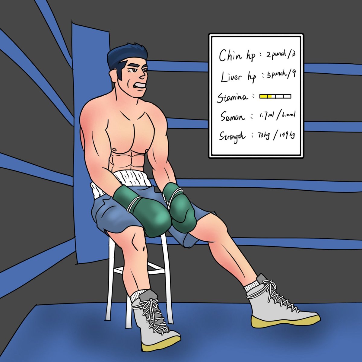 Coach:
Avoid clinch next round, kids. 
You will be totally tired out if you ejaculate again!