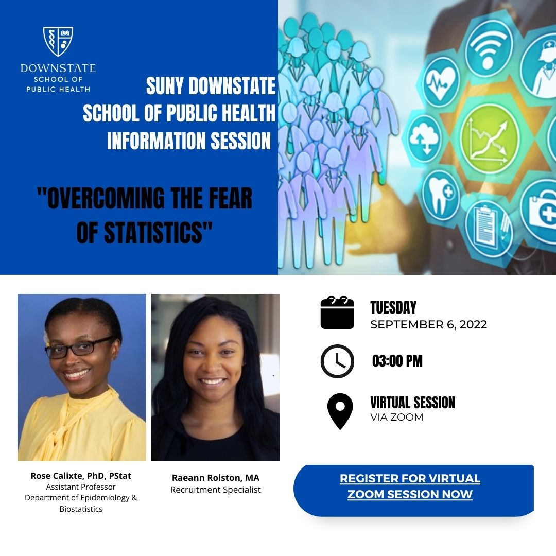 DownstateSPH's tweet photo. Join us on 9/6 at 3PM virtually for the FIRST info Session of the fall season!
Learn more about what @DownstateSPH has to offer and hear from Dr. Rose Calixte and Ms. Raeann Rolston.
Pre-register @ https://t.co/rMXLr1vEAc
#downstatesph #publichealth #Fall2022 #SPHInfoSession https://t.co/wAsA58zkpi
