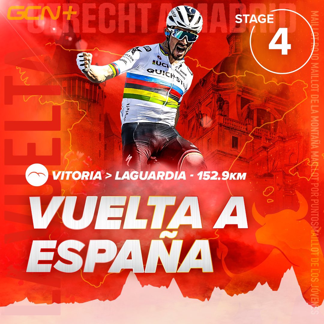 GcnRacing's tweet photo. Stage 4 Preview | Vitoria > Laguardia (152.9km) 

The first day on Spanish soil and we are in puncheurs paradise in the Basque Country, but who will take the spoils? 

Check out our preview for a look at the route &amp; favourites 👇🏼 #PreviewTime #LaVuelta22 

https://t.co/CIEbu0X42I https://t.co/OqYmO8Ls14