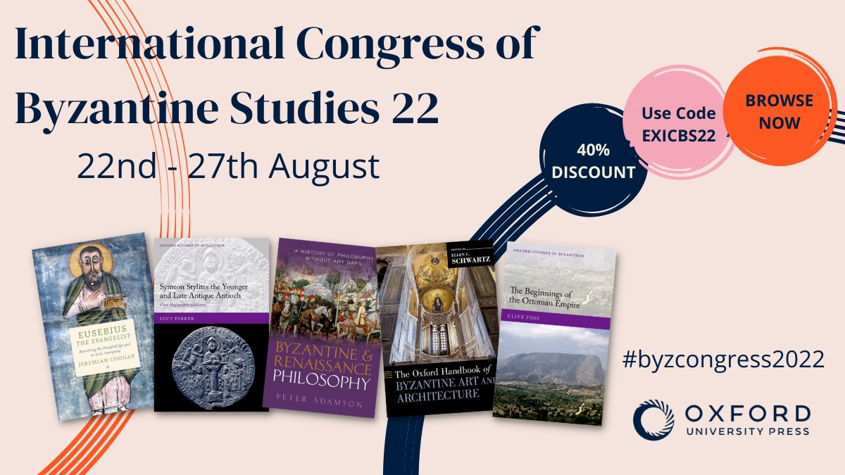 OUPAcademic's tweet photo. Today is the first day of the International Congress of Byzantine Studies! We're thrilled to be attending and pleased to share 40% off selected Byzantine titles. #byzcongress2022

Browse the booklist now:  https://t.co/WSG9Df7awG https://t.co/2rRQtTVxPx