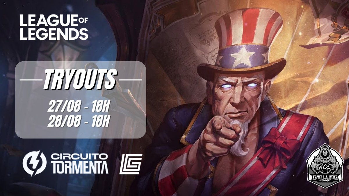 ACLesports_'s tweet photo. 🟡TRYOUTS ACL⚫️

Empezamos con los tryouts para nuestro roster de #LeagueOfLegends 🔥

🔸Elo mínimo:  D4💎
🗓️27 y 28/08 a las 18h
📩Cualquier consulta MD
📝Formulario inscripción tryouts:
https://t.co/6gRNCNtzvd

Esta temporada será larga... ¿Estás preparad@?😏

💛ACL ESPORTS🖤 https://t.co/KtGsLsstVS