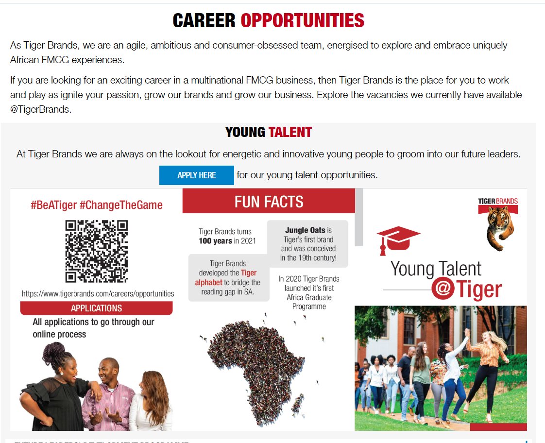Nayi_iplug's tweet photo. Submit CV's at Tiger Brands
Location: All Provinces 
Closing Date: 2022/08/31 
Salary: R5,850 - R12000 per month  
Requirements: 
from Grade 10 and higher
Must be unemployed 
Application link - https://t.co/LztPJX1KIY
-- https://t.co/IqNlnR7TMM