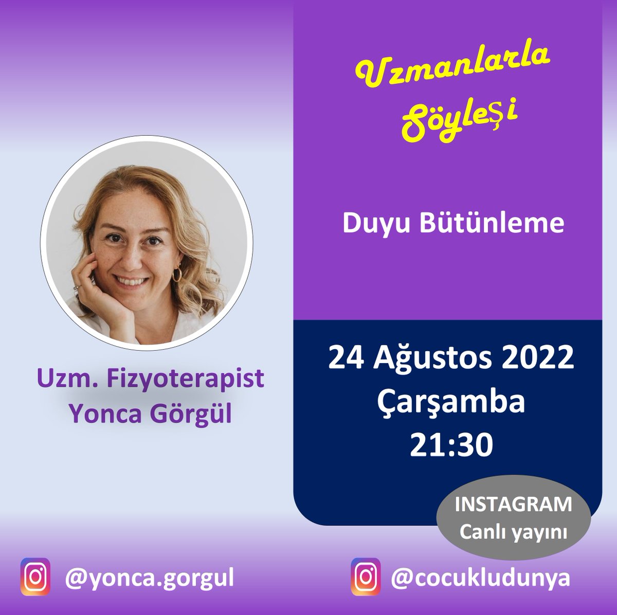 Fizyoterapist Yonca Görgül ile çocuklarda #duyubütünleme hakkında konuşacağız.  
instagram.com/cocukludunya/
.
.
.
.
#duyubutunleme #duyubütünlemeterapisi #duyubütünlemebozukluğu #duyubutunlemeilebeyingelisimi #duyubütünlememateryalleri #duyubutunlemeterapisi #duyubütünlemeterapisti