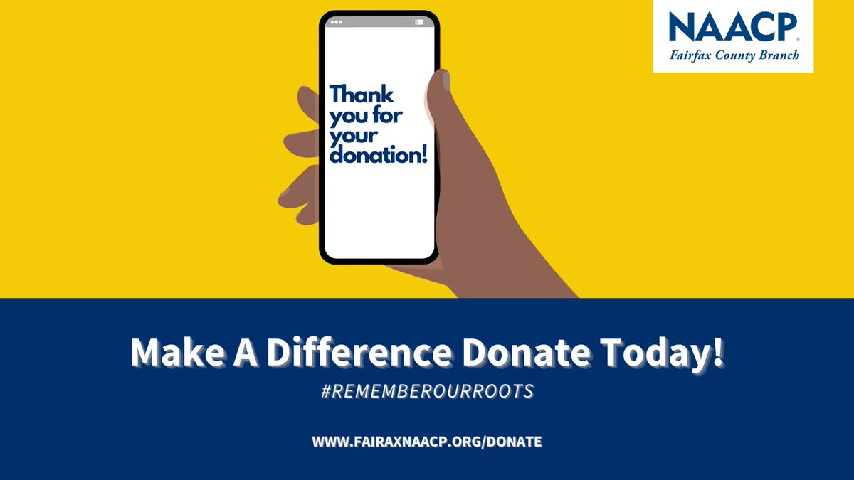 FairfaxNAACP's tweet photo. Every donation creates change in the lives of others. Help us extend our support to the community by keeping our fundraising momentum going so that we can continue to Remember Our Roots in our community. #rememberourroots
Donate today to make a difference!
https://t.co/64Sr9rnfZX https://t.co/A3akAvUIDF