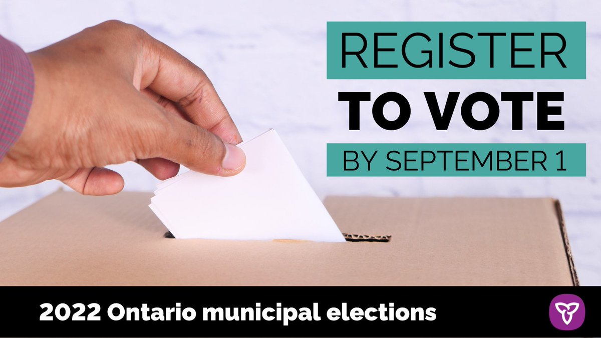 📅 Mark your calendars, the 2022 municipal elections will be held on Monday, October 24.

🗳 Are you registered to vote? Check the list and make sure your information is up to date before Sept 1. #ONmuni

voterlookup.ca/home.aspx