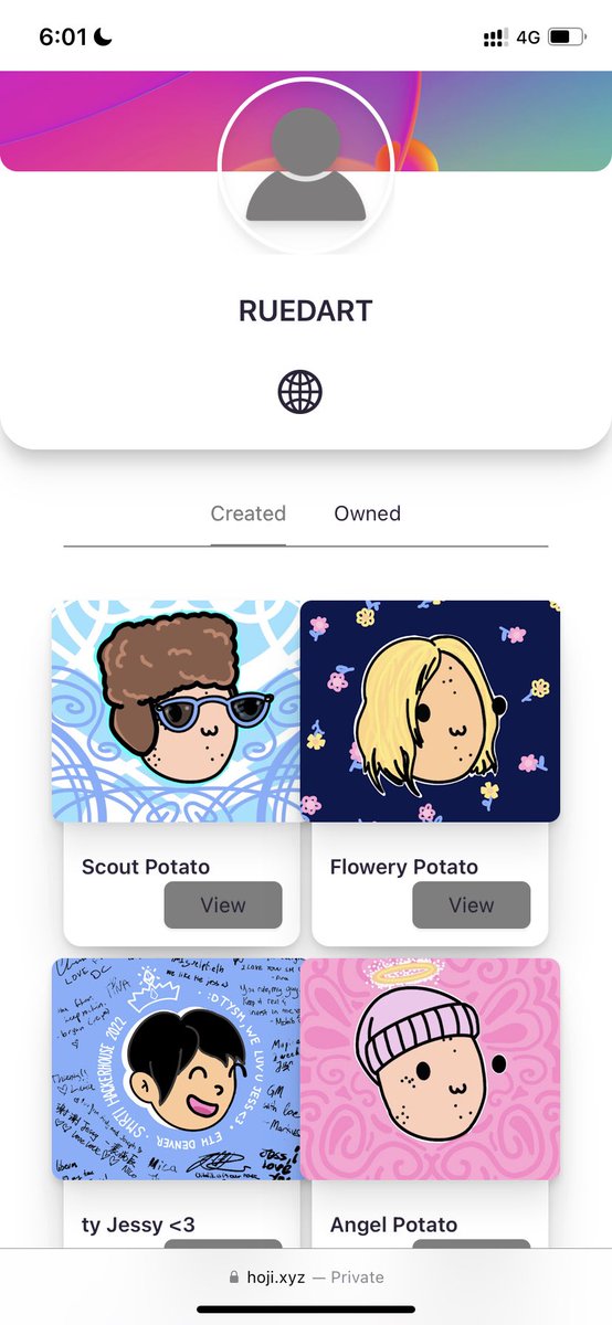 A pretty cool place if u wanna check out all my NFTs🥰 <a href="/hojixyz/">hoji.xyz 🍵</a> 

hoji.xyz/ruedart