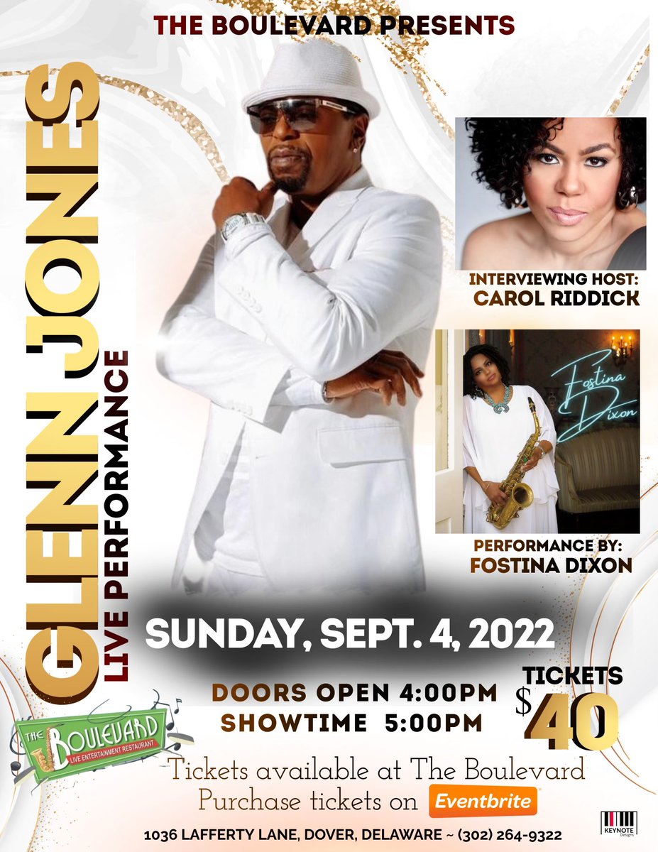 The End Of Summer Labor Day Weekend Performance at The Boulevard you don't want to miss. Glenn Jones and Fostina Dixon are performing their greatest and lastest hits which are on the charts and rising. Tickets are available at The Boulevard or on Eventbrite.com.