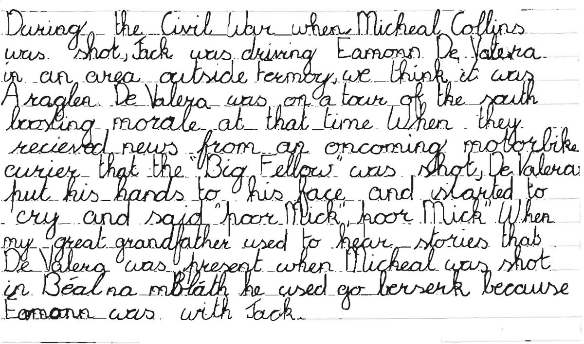 The great grandson of Dev's driver on the day #MichaelCollins100 was shot recorded Dev's response to the news of his tragic death as part of our schools' folklore project (to be launched shortly)  #storiesoftherevolution #decadeofcentenaries #BealNaBlath