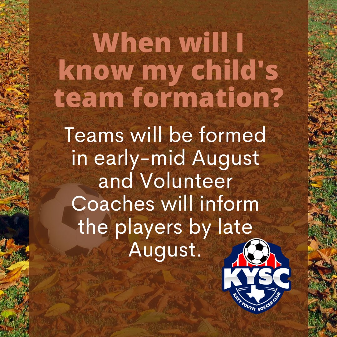 KYSCsoccer's tweet photo. Just a reminder! Teams are still being formed at this time. Teams are formed by school and/or neighborhood. If you have registered your child, you will be contacted by your child's volunteer coach soon! Thank you for your patience. We are almost there! 

#katyyouthsoccer #kysc https://t.co/rZLsq6xJXb