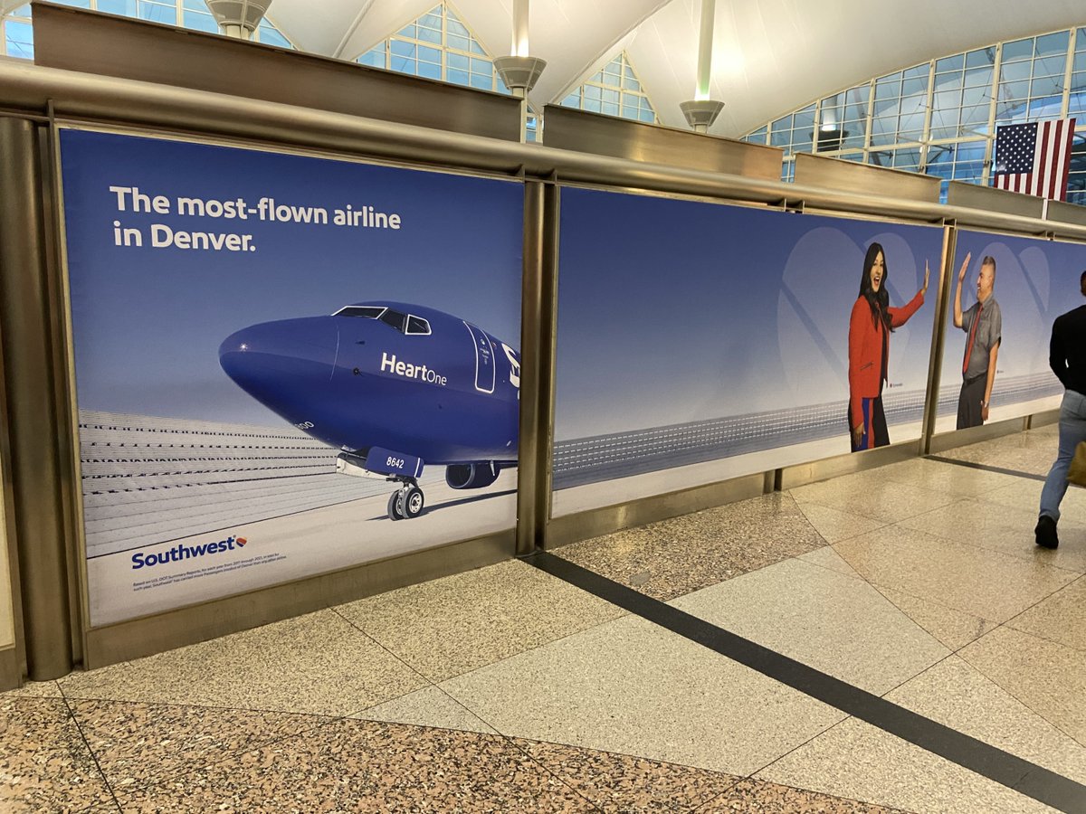 Krsolvingit's tweet image. K&amp;amp;R managed print production for this clever series of images by Southwest at Denver Int&apos;l Airport. Kudos to the design team for a fun use of the space!

#krsolutions #womanowned #airportadvertising