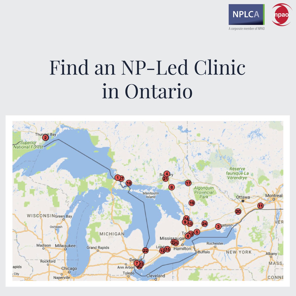 NPAOntario's tweet photo. #DYK that Ontario has 25 Nurse Practitioner-Led Clinics (NPLCs) currently serving over 100,000 previously orphaned Ontarians?

Find an NPLC near you by visiting us at https://t.co/sbWcLhBxzW

#NPeducation #Onpoli #Ontario #NursePractitioner #NursePractitioners #NPLC #NPLCA #NPled https://t.co/K1PDy21fzb