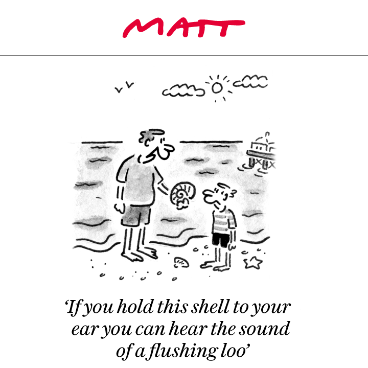 ⁠
'If you hold this shell to your ear you can hear the sound of a flushing loo'⁠
⁠
My latest cartoon for tomorrow's <a href="/Telegraph/">The Telegraph</a>⁠
⁠
Subscribe to my weekly newsletter to receive my unseen cartoons: telegraph.co.uk/premium/matt/?…