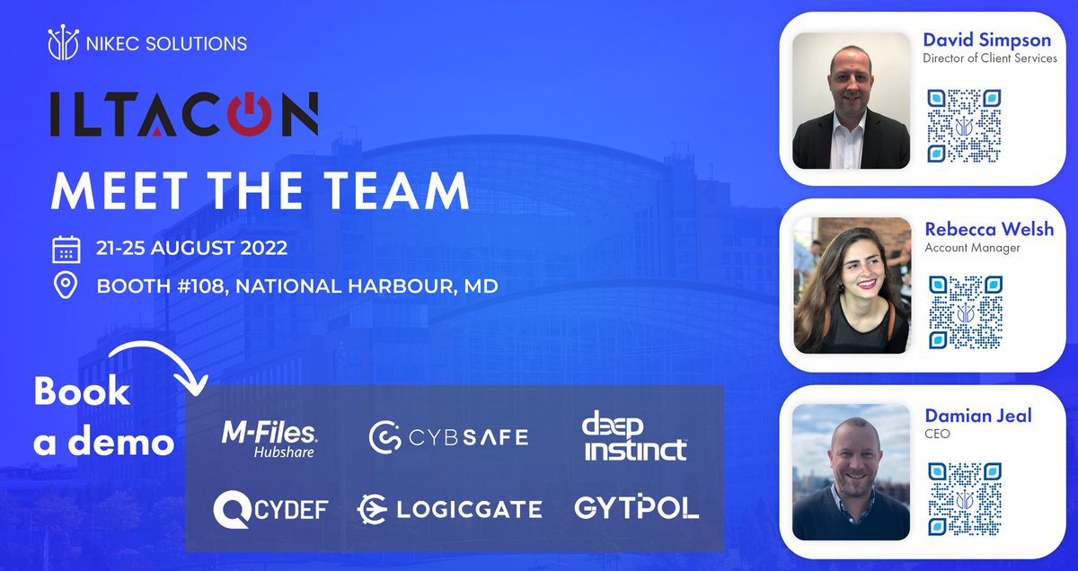 Our booth is set up and the team is ready to see everyone tonight at 7pm EST for ILTA's exhibit hall opening ceremony 🍾

Come by booth #108 to speak to the team about your Cyber Security &amp; Client Portal needs!

Book in a demo: nikecsolutions.com/en/iltacon-202…

#iltacon2022