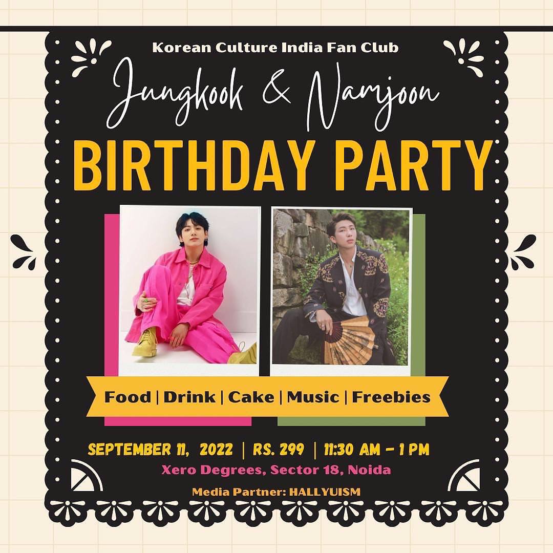 Hallyuism_India's tweet photo. Hello Everyone! 💜 We are back with another exciting event for you all to attend as we are celebrating BTS’ Jungkook and RM’s birthday 🎊🎊🎊

Limited Seats (First Come First Basis).

Register here 🔗: https://t.co/5MVxhNQAnv https://t.co/KeEVVub8pV