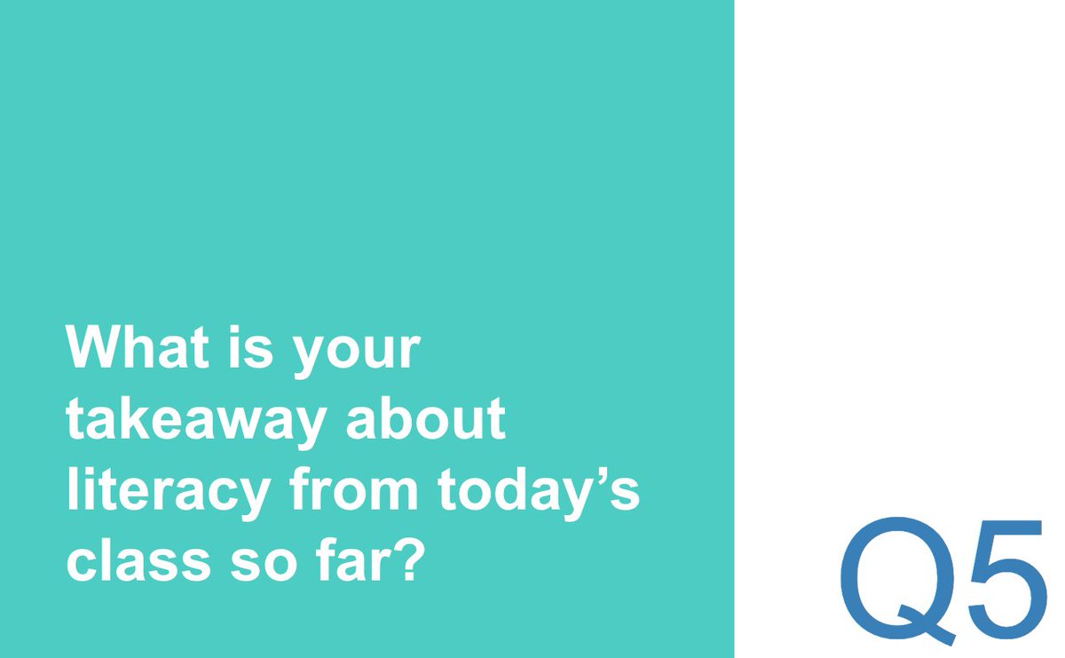 _rugonzalez's tweet image. Q5: What is your takeaway about literacy from today’s class so far? #schmiteracies