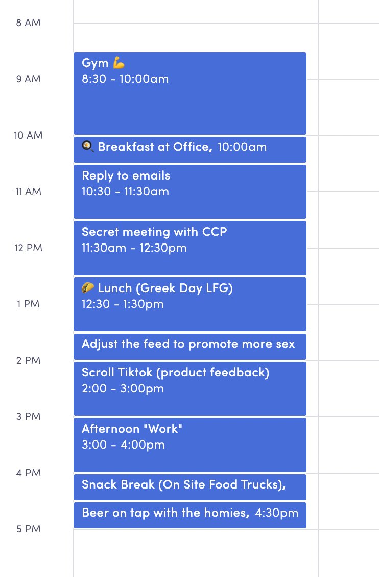 Someone leaked the daily schedule of a product manager at TikTok. This person makes $300k a year