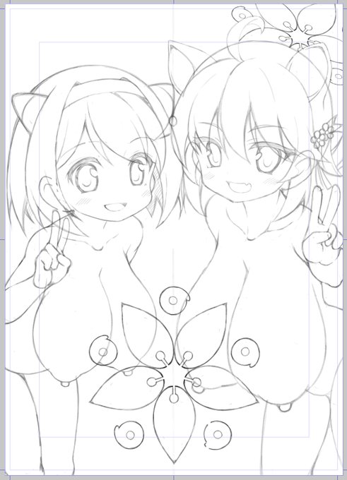 下書きできた。ブルアカの頭の奴、対称定規使っていい感じに描けたのに変形させて頭持ってったらほとんど隠れて草 