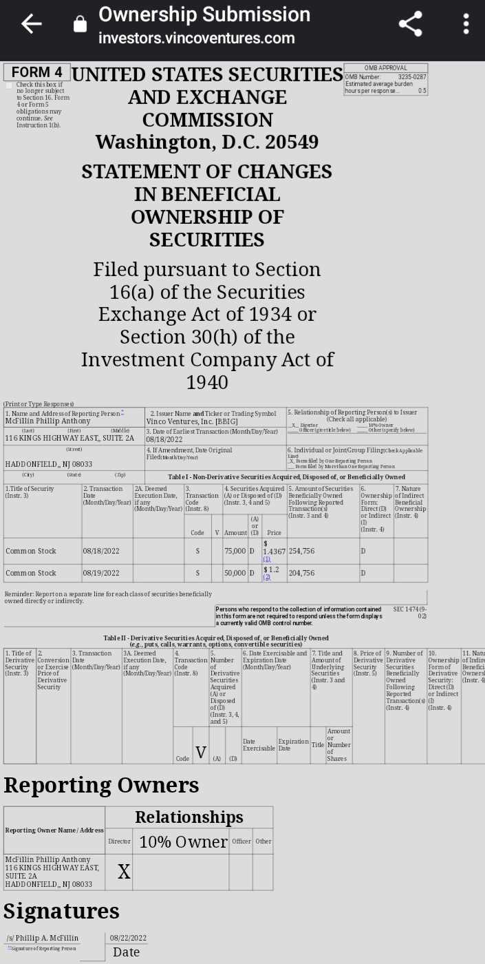 Mr.Ric 🦍🩳🔫 on Twitter "BBIG STATEMENT OF CHANGES IN BENEFICIAL OWNERSHIP OF SECURITIES