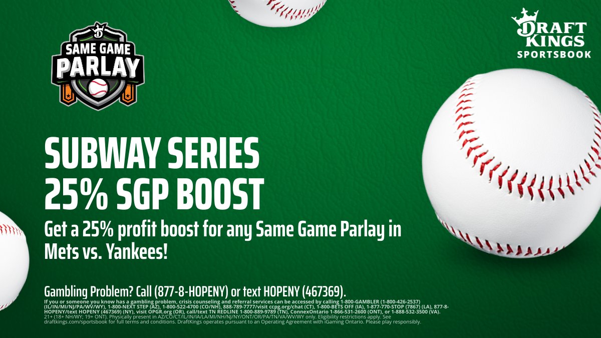 DraftKings Sportsbook on Twitter: "Subway Series Same Game Parlay's just  got a boost! https://t.co/UJY4drlDDr https://t.co/FJpap3A8zO" / Twitter