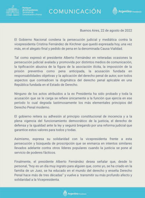 “En ningún caso el presidente de la Nación puede ejercer funciones judiciales, arrogarse el conocimiento de causas pendientes o restablecer las fenecidas.”  

#CorrupcionOJusticia