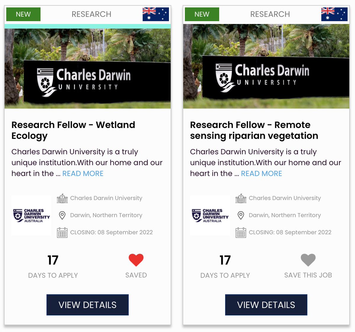 Postdoctoral research fellow jobs in ecology at Charles Darwin University. Apply here:  campusradarjobs.com  
#postdoc #ecology #ecologyjob #charlesdarwinuniversity #postdoctoral #wetlands #HigherEducationJobs #campusradarjobs #AcademicChatter #AcademicTwitter