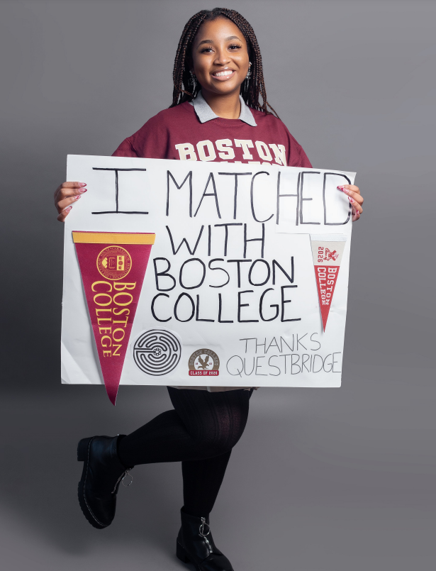 QuestBridge's tweet photo. “Apply, be fearless, and don’t let your doubts stop you from reaching high. I almost talked myself out of applying because I thought I had no chance or wasn’t qualified. Turns out, I was more than I thought myself to be, and so are you!" -Caitlyn G., Springfield, MA, BC '26 https://t.co/tr6c6UMQd2