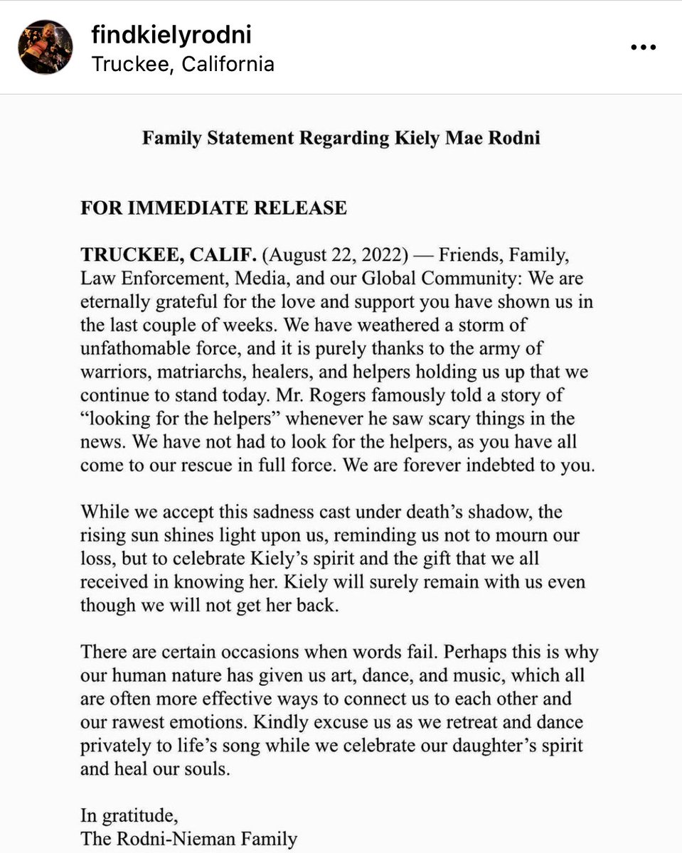 iamlegacy23's tweet photo. #KielyRodni | Statement from Kiely’s family. 🙏❤️🦋🤍💔😭 https://t.co/lKx9WInSWe