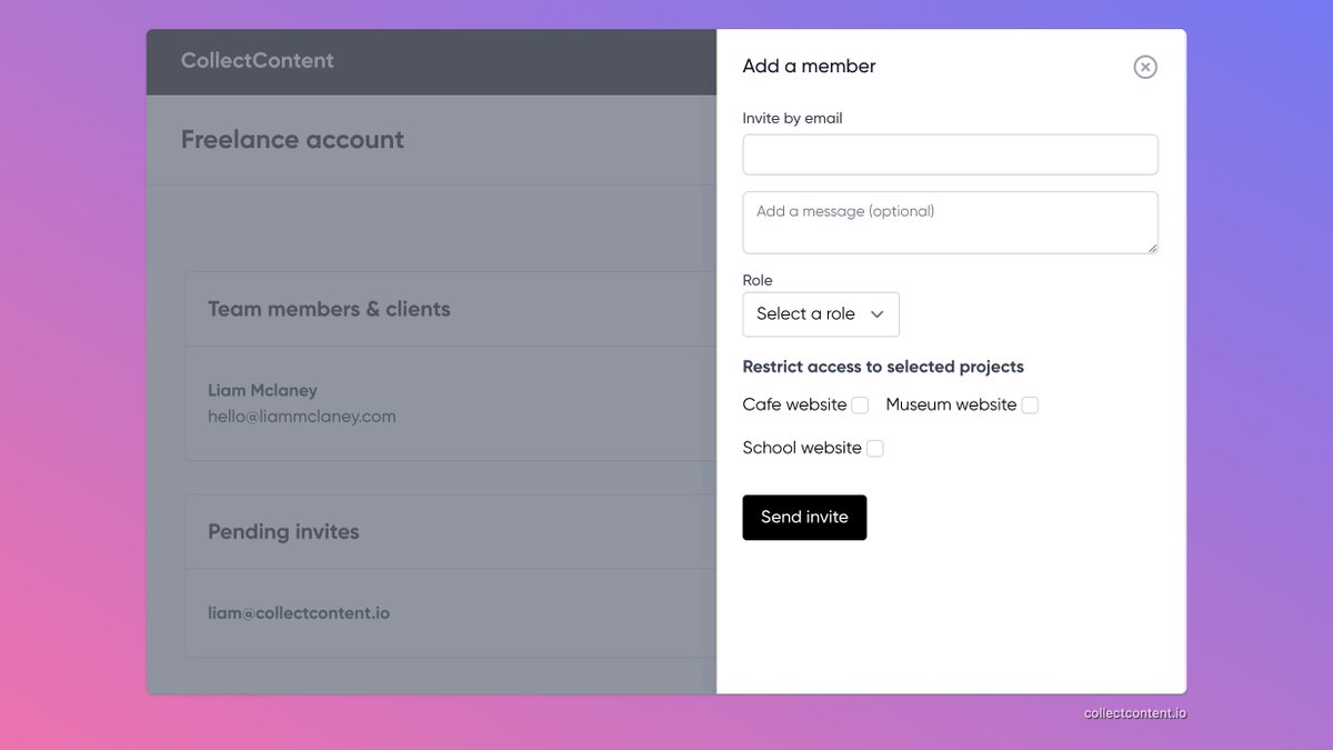 You can now add team members and clients to your account. 

Making it easier to organize and collect content with your whole team.

#buildinpublic