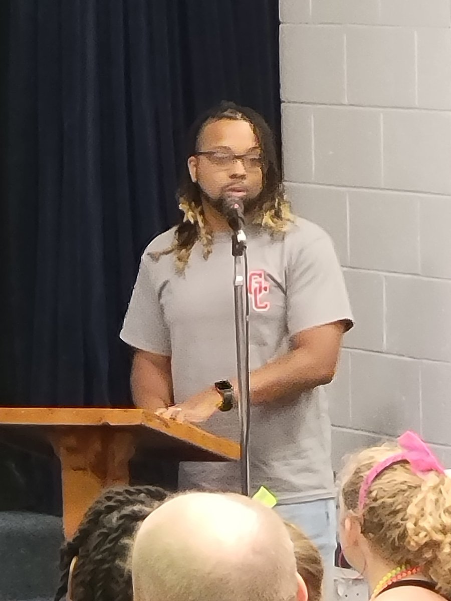 castickney's tweet photo. Gates County TOY, Mr. Graylen Boone, addresses the staff at Convocation, urging them to take time for themselves, love themselves, and be themselves! @williamsbBarry https://t.co/ZwmcsoyS8p