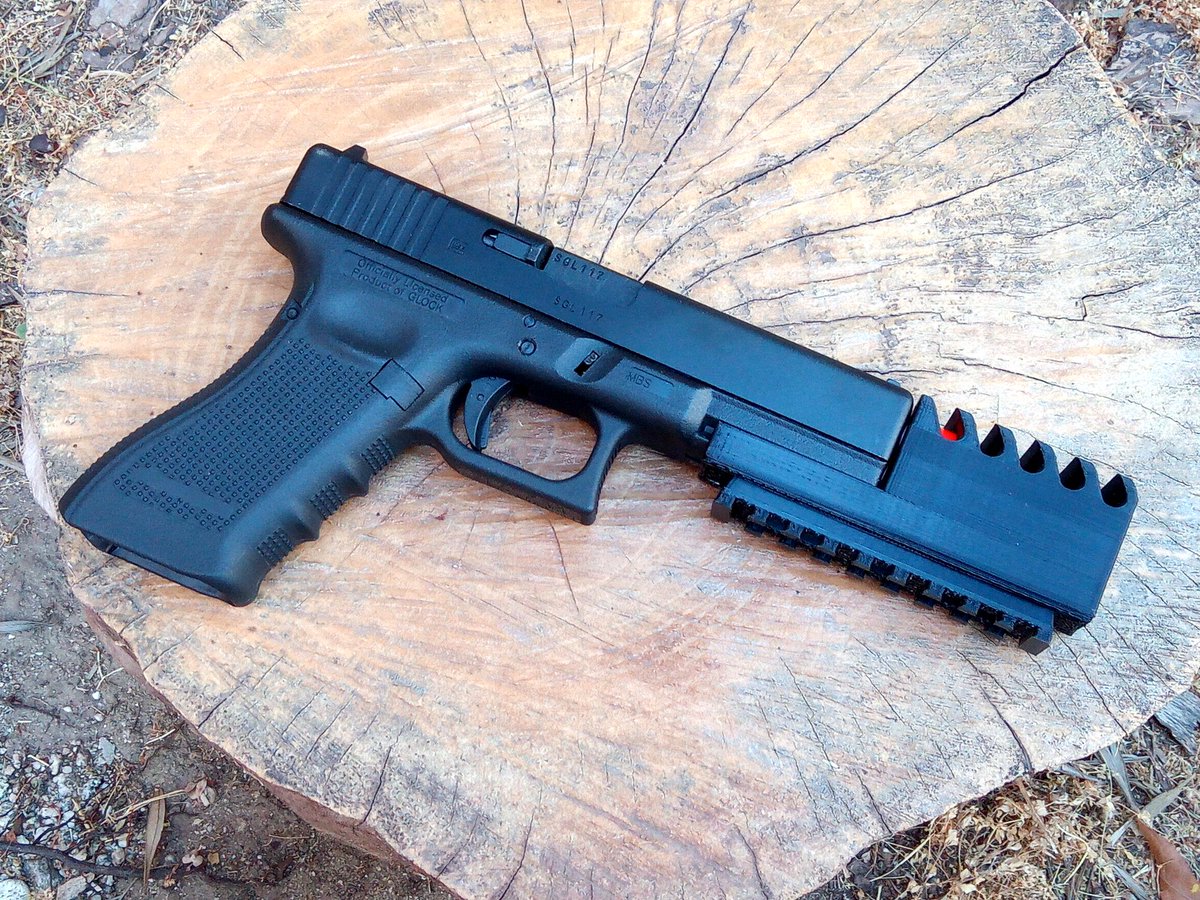 AirPower3D's tweet image. Strike Frame Mounted Pistol Compensator with 9-Slots Rail (PE+) for G17 and G18c Airsoft Gun gunbroker.com/All/search?Key… Customer reports it works with G17 airguns, too. #SoftAir #pewpew #Airsoft3D