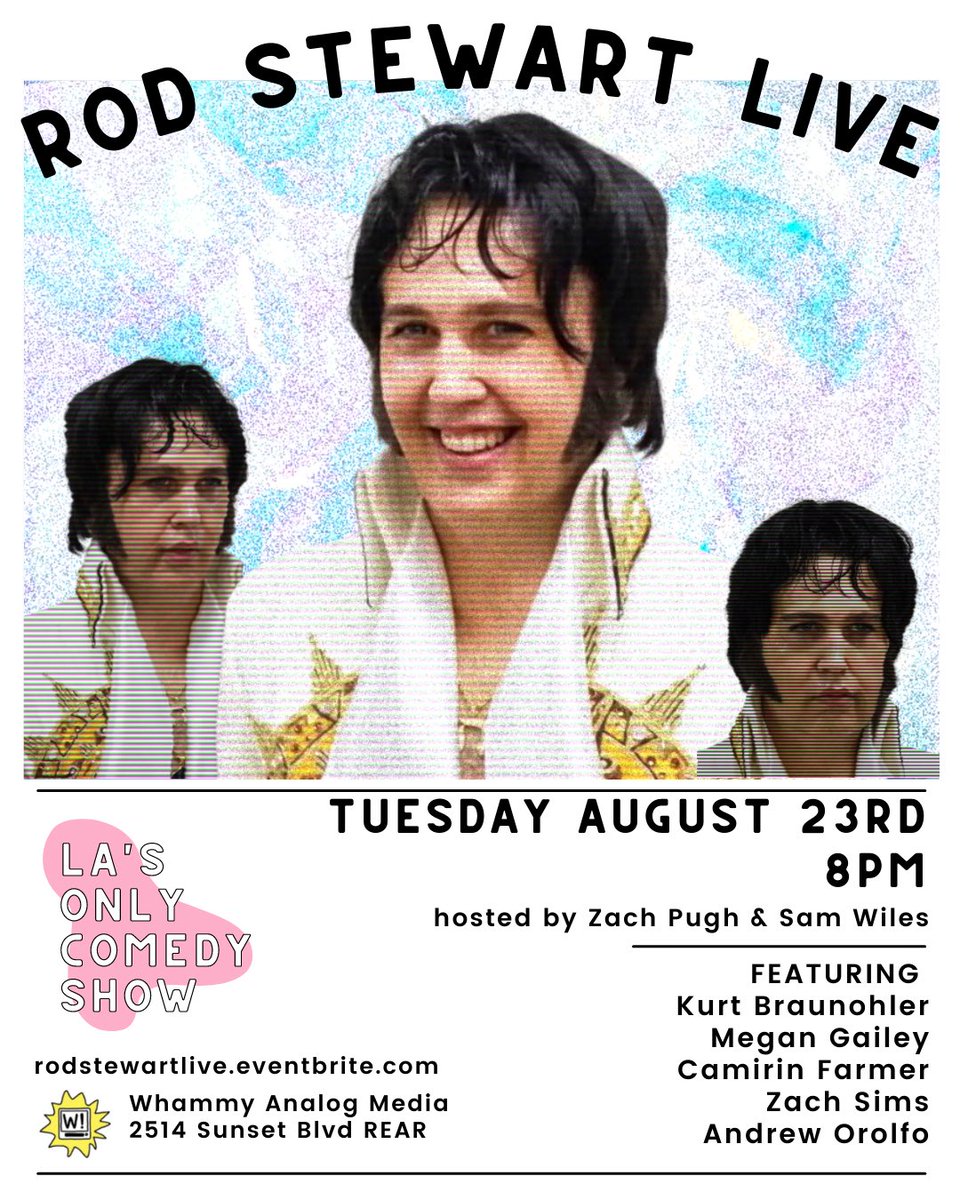 Rod Stewart Live! (@rodstewartlive) on Twitter photo TOMORROW at <a href="/whammycorp/">WHAMMY!</a>! We’ve got <a href="/kurtbraunohler/">kurt braunohler</a> @megangailey @camirinfarmer <a href="/alsozachsims/">Zachary Sims</a> @andrew_orolfo and hosted as ever by local toughs <a href="/VoteSamWiles/">Sam Wiles</a> <a href="/ZachPugh/">Zach Pugh</a>
tickets to paradise: rodstewartlive.eventbrite.com TOMORROW at <a href="/whammycorp/">WHAMMY!</a>! We’ve got <a href="/kurtbraunohler/">kurt braunohler</a> @megangailey @camirinfarmer <a href="/alsozachsims/">Zachary Sims</a> @andrew_orolfo and hosted as ever by local toughs <a href="/VoteSamWiles/">Sam Wiles</a> <a href="/ZachPugh/">Zach Pugh</a>
tickets to paradise: rodstewartlive.eventbrite.com
