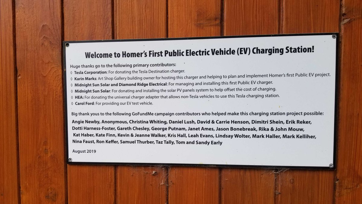 ev_match's tweet photo. Homer’s first EV charging station is located at the Art Shop Gallery in Alaska! Thanks to a GoFundMe campaign and lots of community effort for adding this charging station for the EV community in Homer!
https://t.co/XaxSvdXbuV
#EVmatch #evcharger️ #chargeon https://t.co/jAUkpmx3Xw